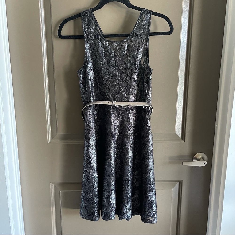 Metallic Black & Silver Lace Express Dress